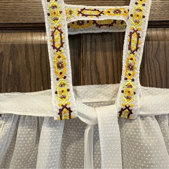 Vintage Dotted Swiss Apron Strappy Bib Style Tyrol Style Embroidery Tie Back - Picture 5 of 7